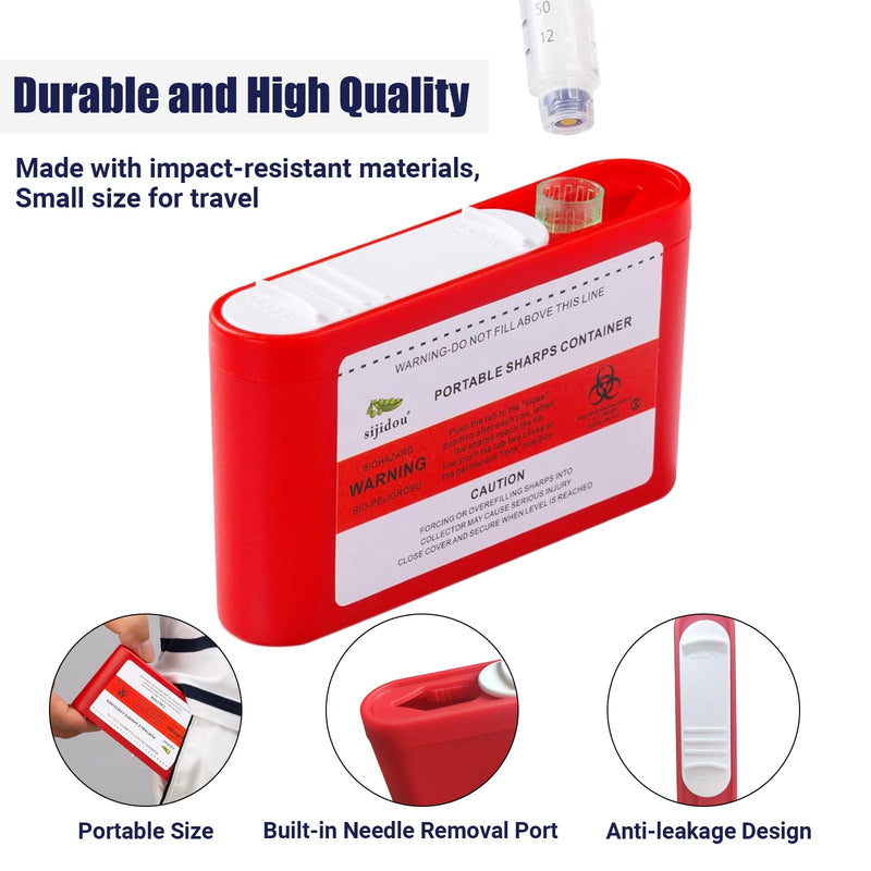 [Australia - AusPower] - Sharps Containers Kit for Travel and Home Use with Portable Pocket 0.1L Container for Diabets Insulin Pen Needle Disposal, Small 1 Quart Container for Biohazard Needel and Syringe Disposal. Red 
