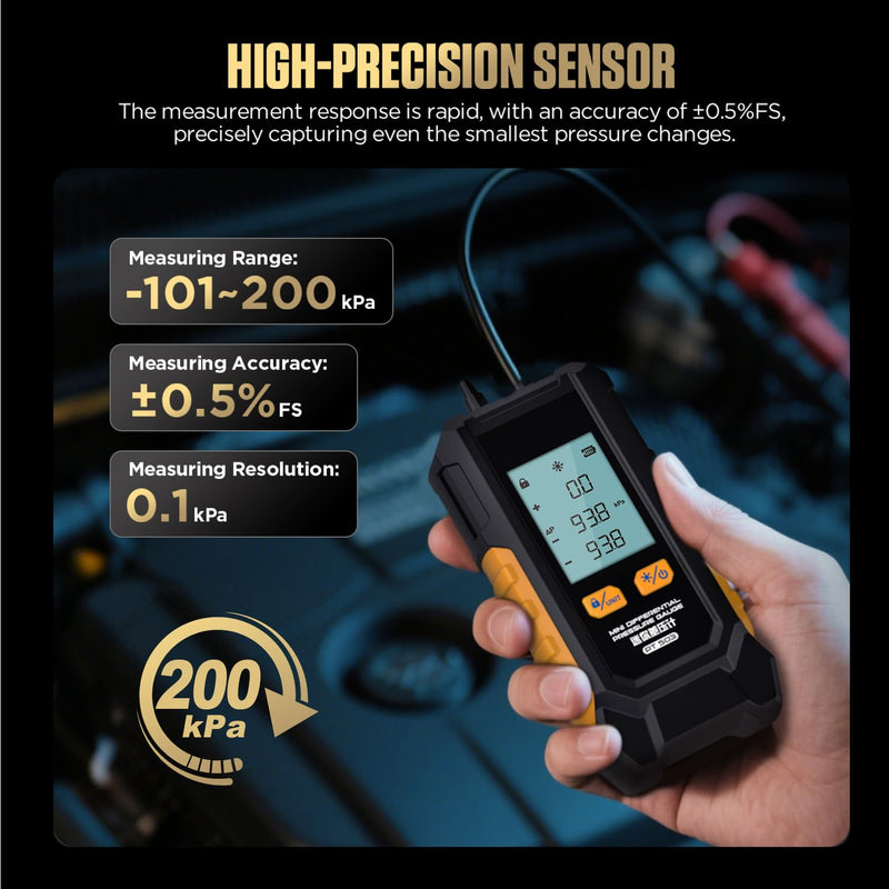 PT503 Manometer Gas Pressure Tester Dual Port Manometer Mini HVAC Gas & Air Pressure Tester, Differential Pressure Gauge with 6 Units, -100 to 200 kPa, Data Lock, Includes Adapters PT503