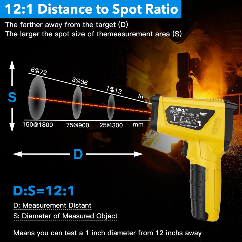 [Australia - AusPower] - Infrared Thermometer Temperature Gun,-58°F to 1472°F Non Contact Digital IR Laser Thermometer Temp Gun with Probe & Humidity Measurement for Cooking,Griddle,Engine,HVAC,Adjustable Emissivity Yellow-58°F to 1472°F(-50~800°C) 