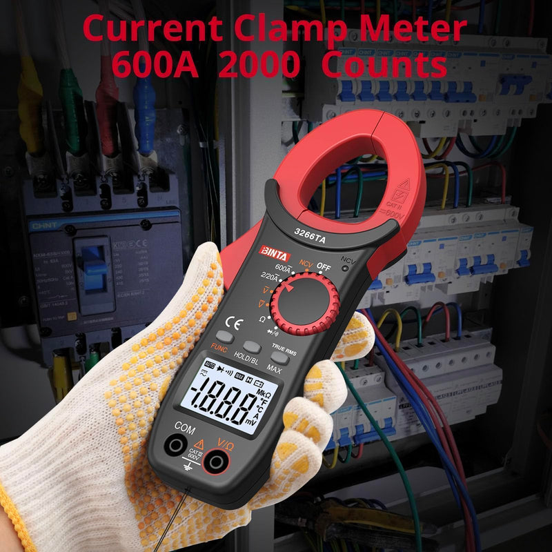 [Australia - AusPower] - BINTA Digital Clamp Meter, 2000 Counts Multimeter with NCV Amp Auto-ranging Handheld Voltage Tester Tools Ohm Volt Measures AC Current AC/DC Voltage,Temperature Capacitance Resistance Diodes Red 2000count 