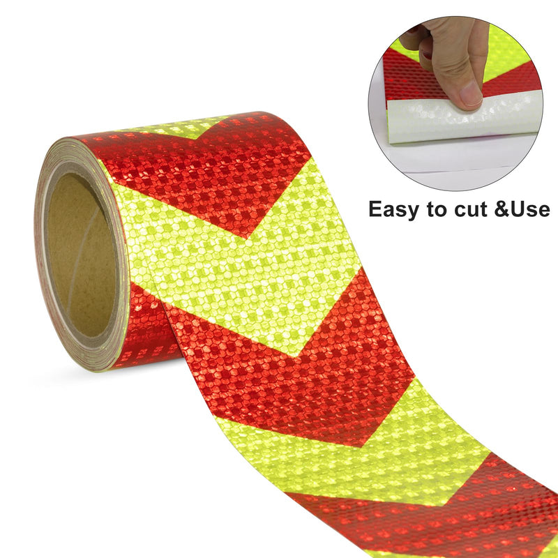 Reflective Tape, Waterproof Self Adhesive Dot Reflective Tape Outdoor Safety Caution Reflector for Trailers, Bikes, Cars（Red Yellow, 4 Inch x 32.8 Feet） Red/Yellow