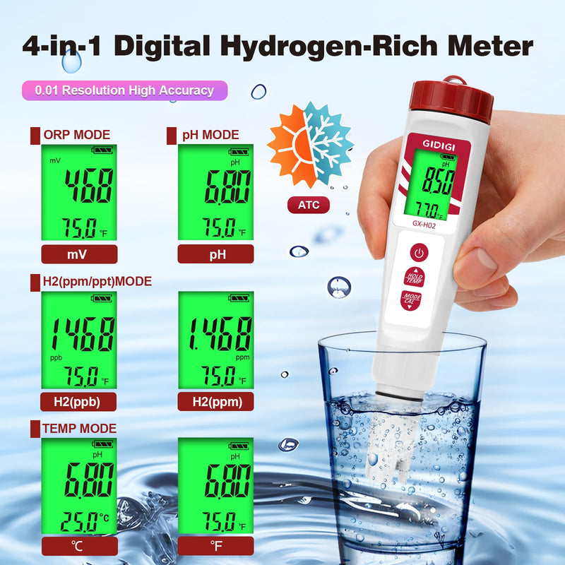 [Australia - AusPower] - Hydrogen Water Tester, ORP Meter for Drinking Water, Digital pH Meter, Electronic pH PPM ORP Temp Detector for Water, Hydroponics, Swimming Pool, Aquariums, Kombucha 