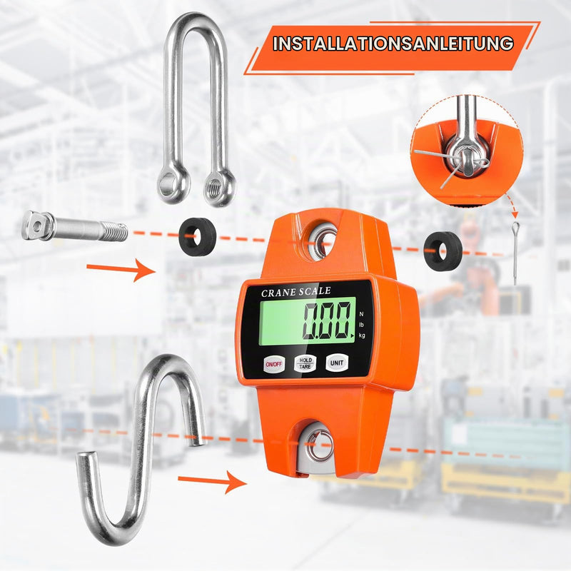 Digital Hanging Scales 300 kg 660 lbs, Hanging Scales Electronic Crane Scales with Accurate Sensors & LCD Display, Mini Portable Scales with Hooks for Farm, Factory, Hunting 300KG