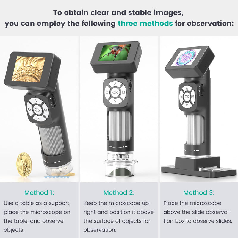 [Australia - AusPower] - Andonstar AD112 Portable Pocket Microscope Kit for Kids and Adults with 2" LCD Screen, Mini Handheld Digital Microscope 500X with 8 Adjustable LED Lights, Windows PC Compatible, 32GB SD Card Included 