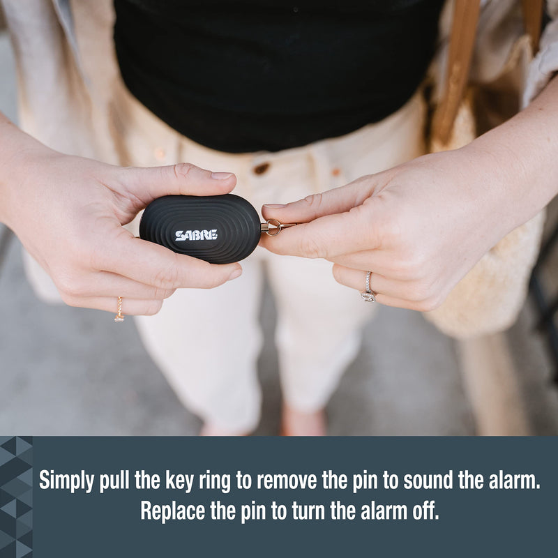 [Australia - AusPower] - SABRE 2-in-1 Personal Alarm with LED Light, 130dB Personal Safety Siren, Snap Hook for Instant Access, 1,250 Foot (381 Meters) Range, Compact Design for Easy Attachment to Purse, Bag, or Keys Black 