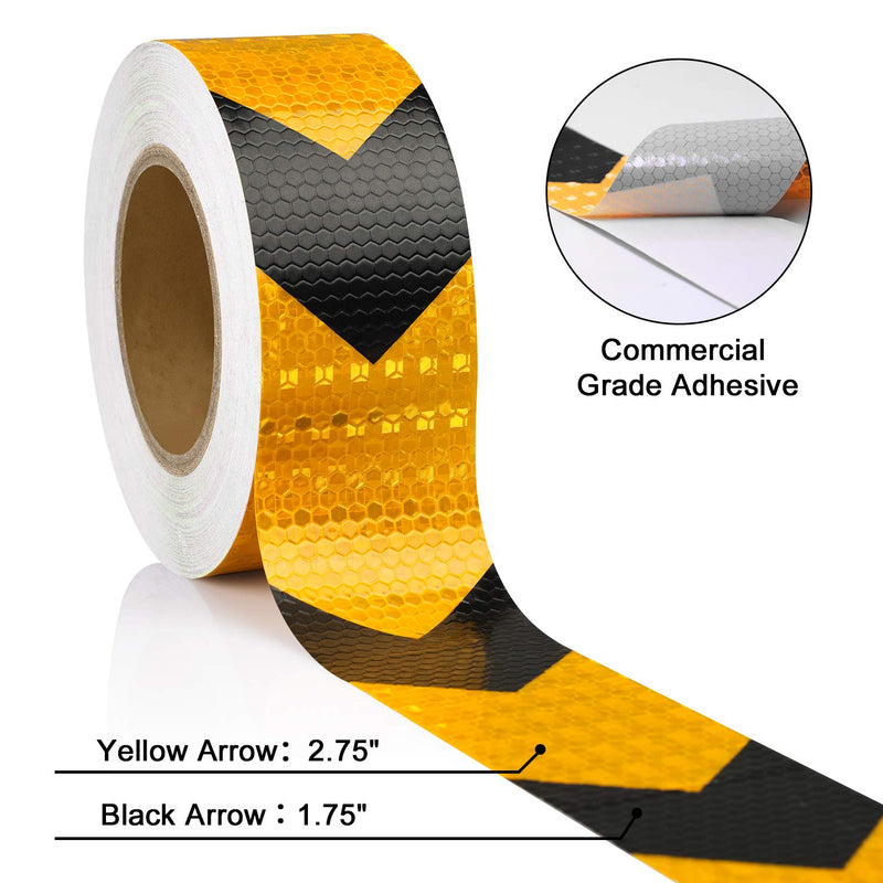 SEVEN SPARTA Arrow Reflective Safety Tape 2 Inch x100 Feet Caution Reflector Waterproof Outdoor Conspicuity Tape for Vehicles, Trailers, Boats, Signs (Black and Yellow) Black and Yellow