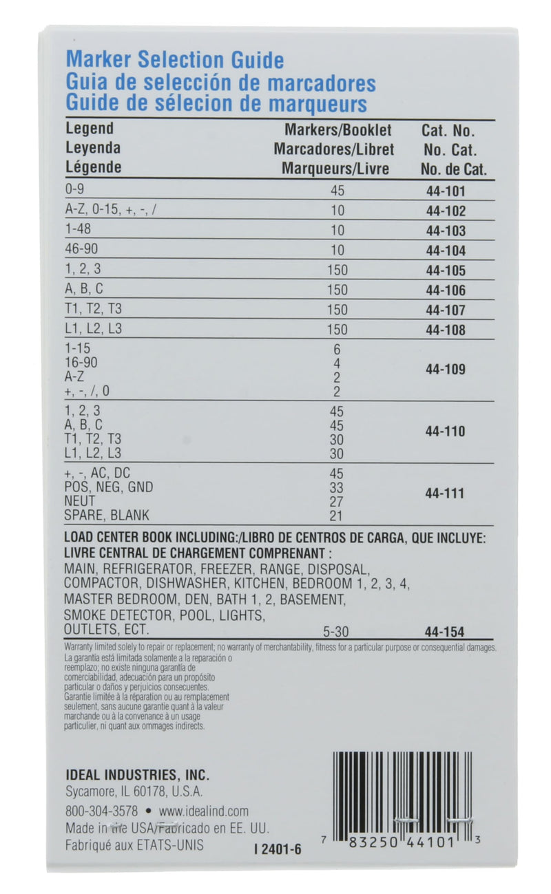 IDEAL Electrical 44-101 Wire Marker Booklet Legend: 0-9 (45 Each)
