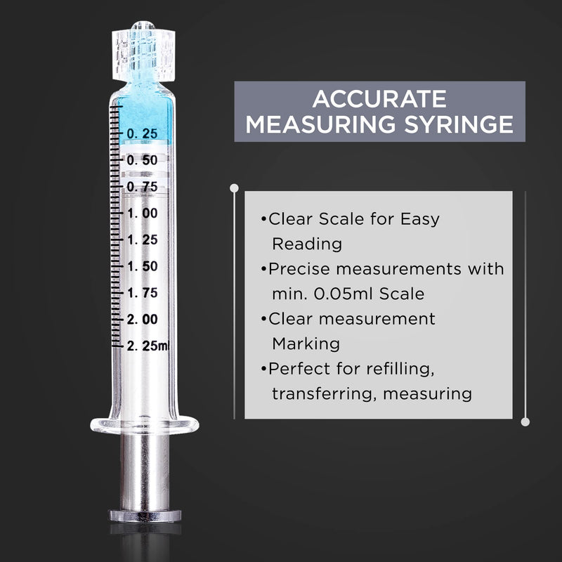 2.25ML Borosilicate Glass Syringe with Silver Metal Plunger | 10 Pack | Anti-Leak Luer Lock Syringe without Needle | Accurate Measuring for Liquid, Glue, Oil w/ Borosilicate Glass Tube