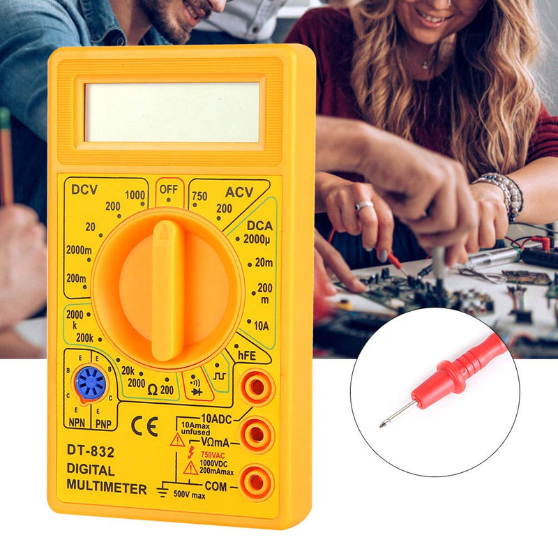 [Australia - AusPower] - Multimeter Tester, -832 Handheld Pocket Digital Multimeter AC DC Voltage Current Tester with Buzzer,Ohm Volt Amp Meter (Yellow) 