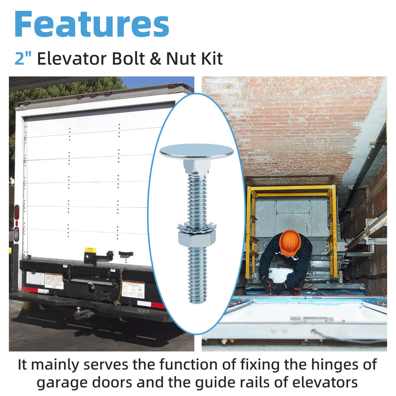 [Australia - AusPower] - 2" Elevator Bolt & Nut Kit (10 Pcs) Compatible with Todco and Whiting Door, for Truck Rolling Doors, High-Speed Rolling Doors, Elevating Door Components 
