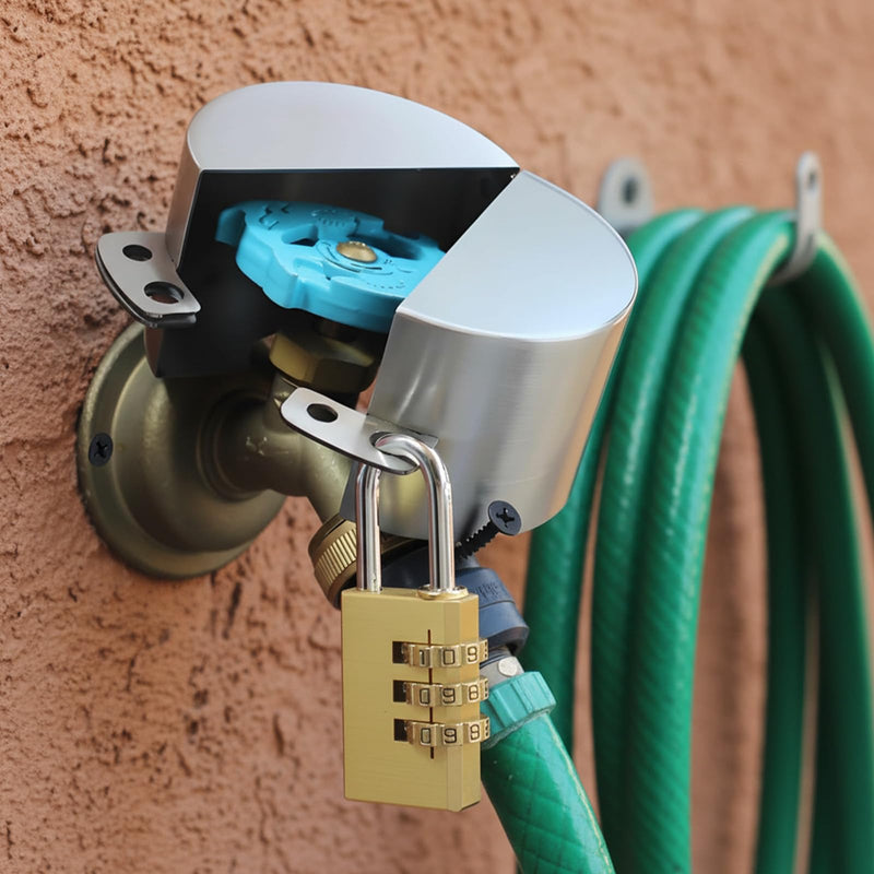 Faucet Locks Outdoor, Gate Valve Locking Device Water Hose Bib Spigot Lock Stainless Steel Cover and Padlock Kits 1-1/2 to 3 in Dia Valve Handles to Prevent Outside Water Theft and Unauthorized Use
