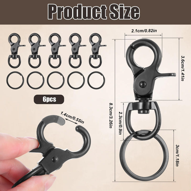 [Australia - AusPower] - 6 Pcs Black Swivel Snap Hooks, 60mm Zinc Alloy Trigger Carabiner, Heavy Duty Swivel Eye Snaps Door Lock Pets Cage Clip Flag Clips for Marine Sports Luggages Pets Swings Keychains 