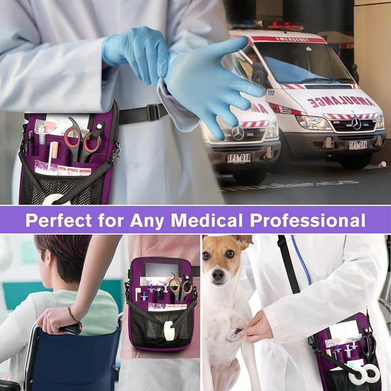 [Australia - AusPower] - Nurse Waist Bag,Medical Waist Bag Medical Gear Pockets Storage for Stethoscopes,Nurses Utility Belt Organizer Bag，Bandage Scissors and Other Medical Supplies（Purple） Purple 