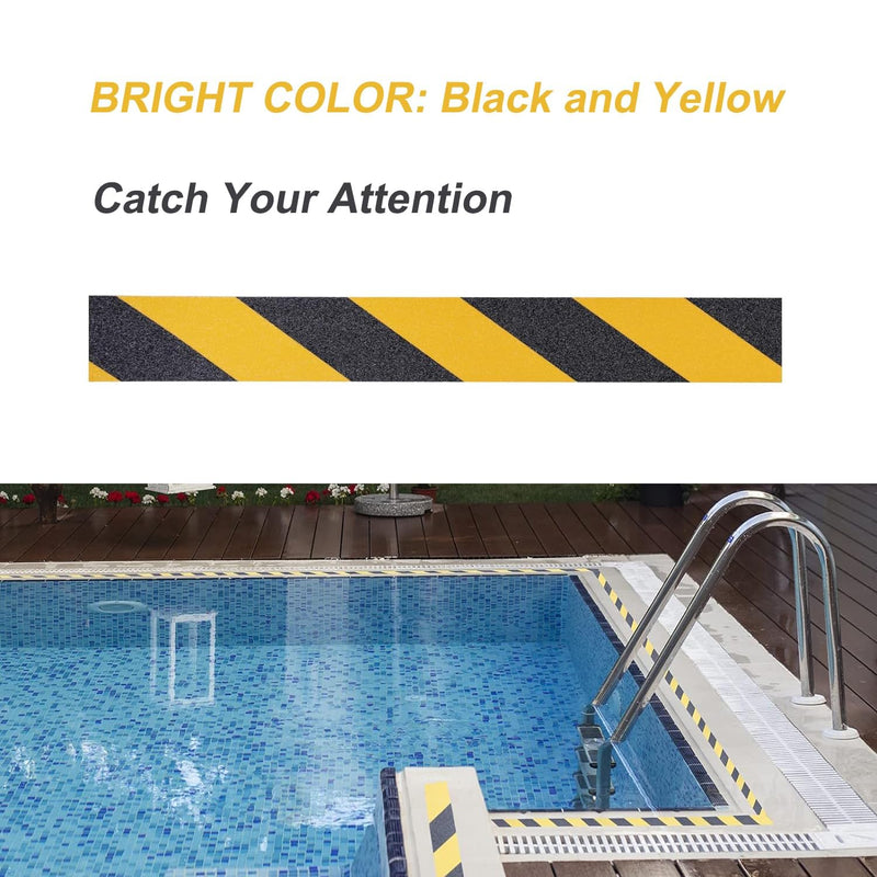 Anti Slip Safety Grip Tape 2 Inch x 60 Foot, Non Skid Tread for Stairs, Steps, Floors, Caution Dangerous Zones, Indoor and Outdoor Use (Yellow and Black) 2 Inch x 60 Ft