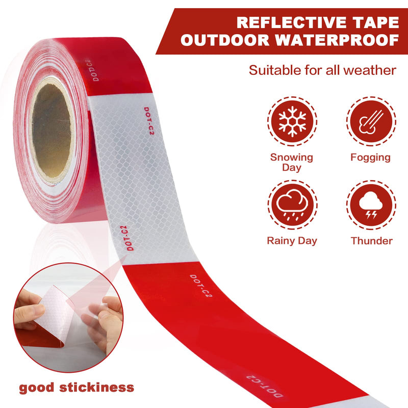 2 Inch x 39 FT Reflective Safety Tape DOT C2 Adhesive Reflector Tape High Visibility Contrast Duct for Outdoor Trailer Cars,Trucks Vehicles,Boats,Signs,Bikes (39FT, RED White) 39FT
