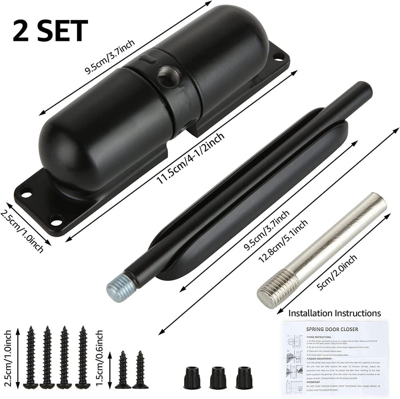 2PCS Automatic Door Closer Safety Spring Door Closers, Adjustable Closing Door Hinge for Convert Hinged Doors to Self-Closing, Black Door Closer Auto for Residential, Commercial
