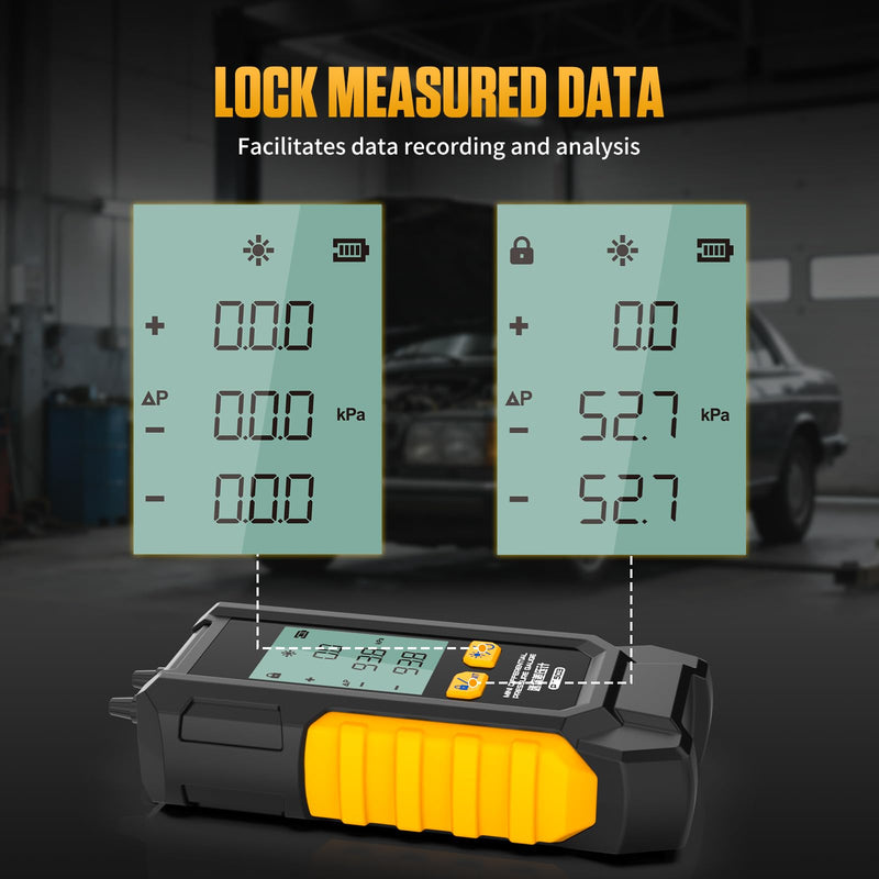 PT503 Manometer Gas Pressure Tester,Dual-Port HVAC Digital Manometer with Range of -100 to 200 KPa, 6 Units, Data Retention, 7Adapters, PT503