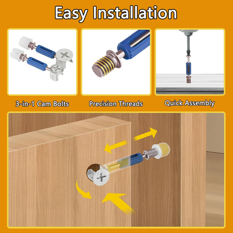 [Australia - AusPower] - Furniture Cam Lock Fasteners, 120Pcs 3 in 1 Eccentric Wheels Furniture Cam Lock Nuts and and Cam Screws, Furniture Hardware Connecting Cam Lock Connectors Bolt Fittings for Drawer Dresser Cabinet 