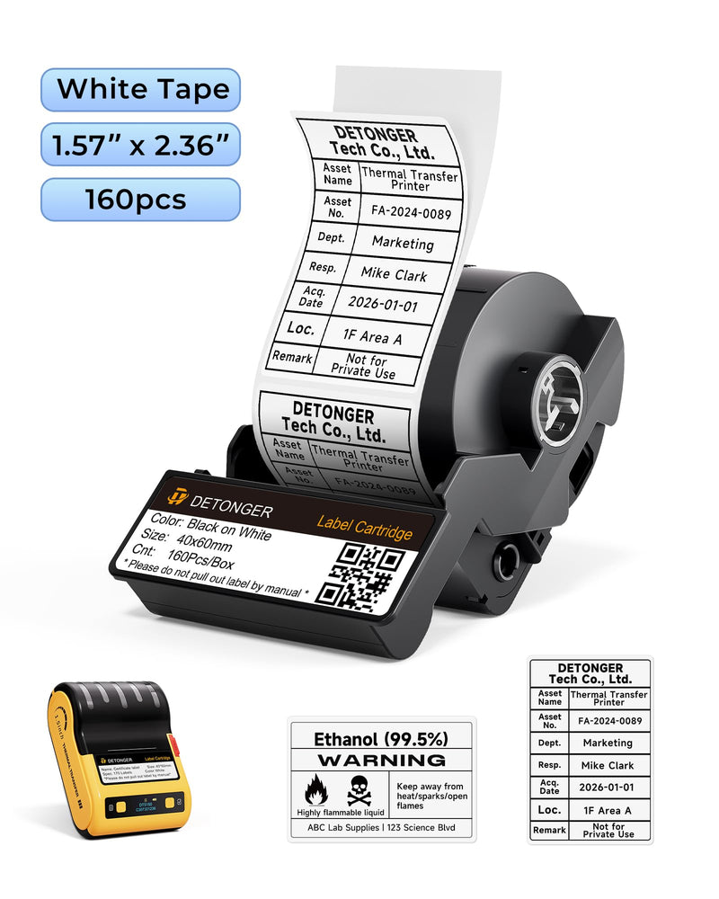 DT5150P PET Labels - UV Resistant, Weatherproof & Colorfast, All-in-One Thermal Transfer Ribbon Cartridge, Heavy-Duty for Indoor/Outdoor Use, Fits DT5150/5150P/350/353 Industrial Label Makers White-1.57"×2.36"