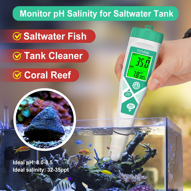 [Australia - AusPower] - Aquarium pH Salt Tester, Digital Salinity Meter for Freshwater & Saltwater Fish Tank, Simultaneous display Salt pH TDS for Koi Pond, Reef Tank, Aquaponics PPM pH EC Reader, Hydrometer with S.G. Card 