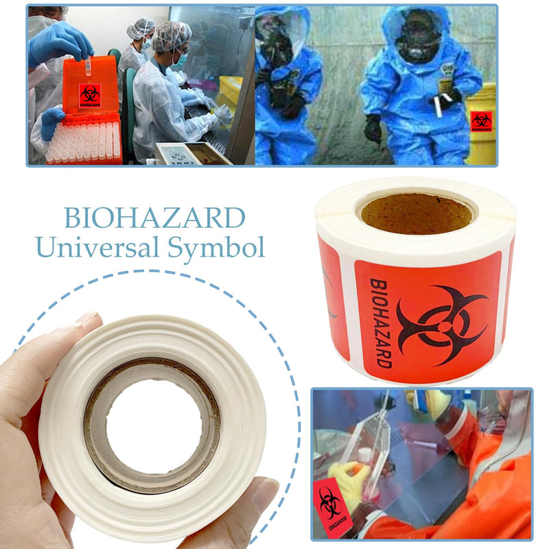 Biohazard Danger Safety Warning Label - 4"x 4" Waterproof Self Adhesive Decal Sign Sticker, High Temp Resistance, Long Lasting (250 Pcs/Roll) 250