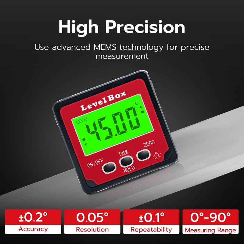 [Australia - AusPower] - Tolesum Protractor Digital Inclinometer with Magnetic Base, Level Box Angle Measuring Device Digital Spirit Level with Hold and LCD Display 