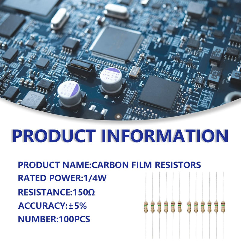 [Australia - AusPower] - Innfeeltech 100 Pcs 1/4W 5% Tolerance 150 Ohm Carbon Film Resistance for DIY Project and Experiments 1/4W 150Ω 