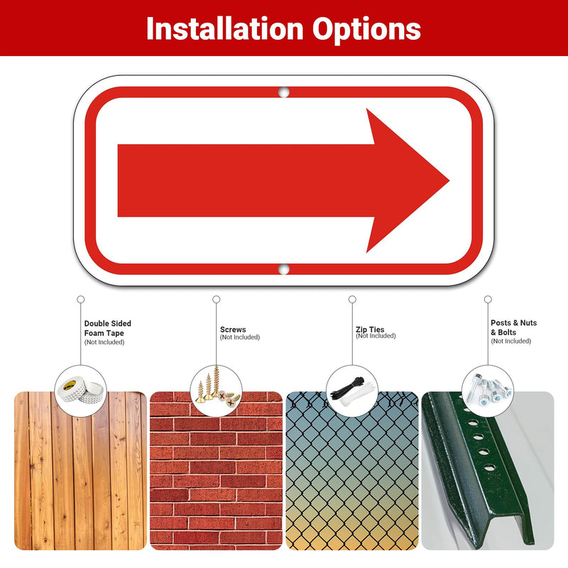 (2 Pack) Red Arrow Signs, 12” x 6” Rust Free Aluminum Reflective Signs, This Way Directions Arrow Sign, UV Protected, Fade Resistant, Weatherproof, Easy to Mount ﻿ 2