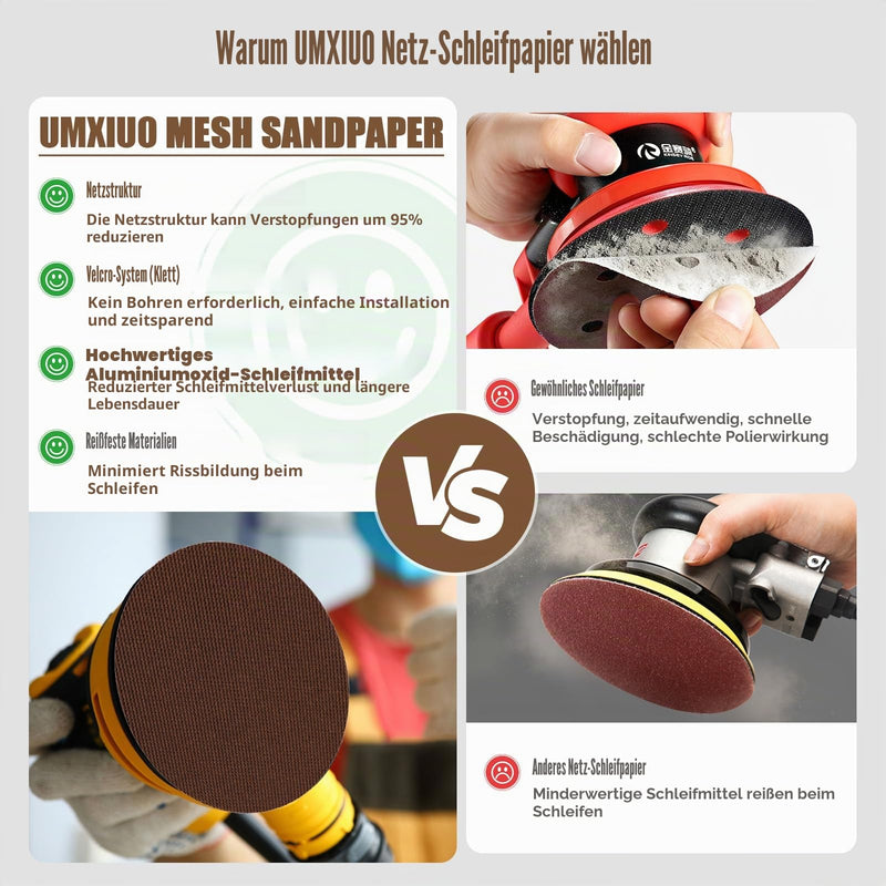 Pack of 50 Sanding Sheets 125mm 80-320 Grit Mesh Sandpaper | Sanding net for 125 mm random orbital sanders, efficient dust removal 80/120/180/240/320 grit 125 net