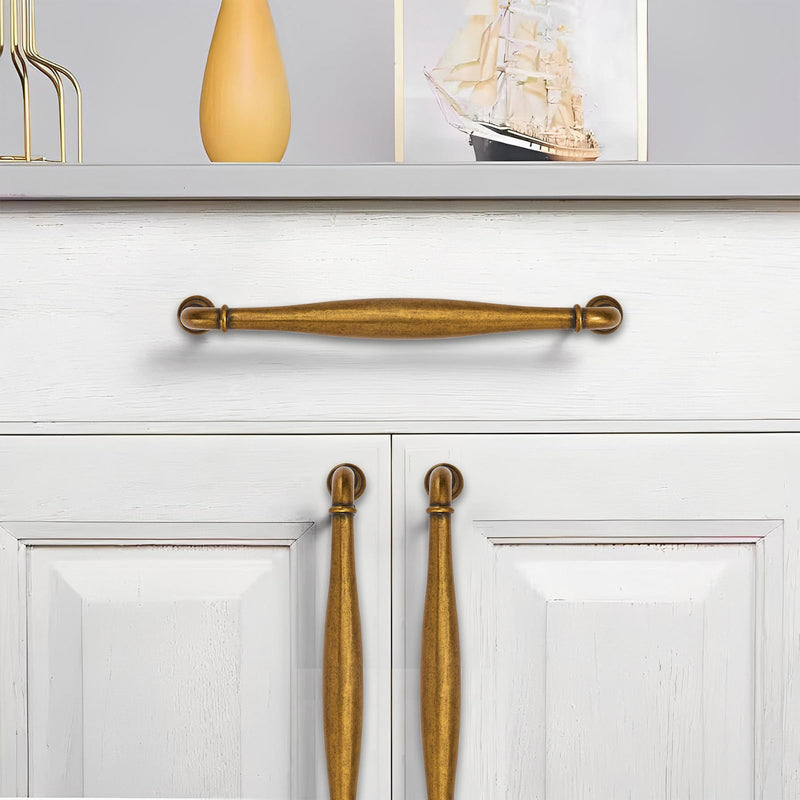 khtumeware 10 Pack 3-1/2inch(89mm) Hole Center Antique Brass Cabinet Pulls Solid Heavy-Duty Tradition Handles Hardware for Bathroom Dressers Pull cabinets wardrobes Closet Doors
