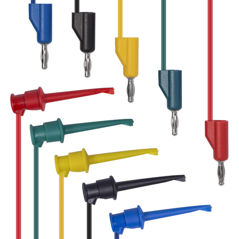 [Australia - AusPower] - Test Hook Clips 4mm Stackable Banana Plug to Minigrabber Cable Wire Leads for Multimeter Electrical Testing(5 PCS) 