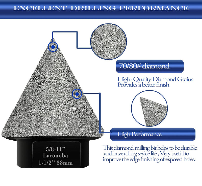 38mm 1-1/2" Dry Diamond Beveling Chamfer Bit, Countersink Drill Bit for Enlarging Trimming in Porcelain, Ceramic Tiles Hole 5/8"-11 Thread for Angle Grinders & SDS Adapter for Drills (BLACK). 38mm 1-1/2" Black