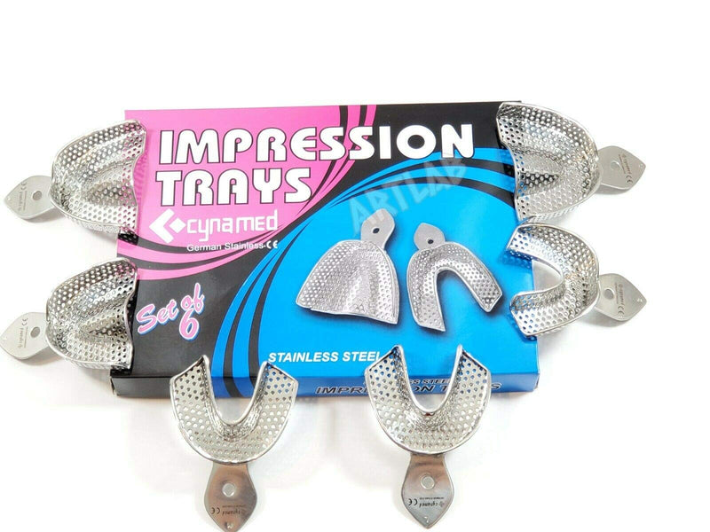 [Australia - AusPower] - Premium German Dental Autoclavable Metal Impression Trays Stainless Steel Upper Lower Dental Perforated Impression Trays Set of 6 Cyanemed 