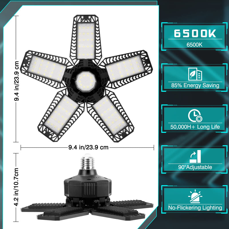 [Australia - AusPower] - LED Garage Lights - 160W 16000LM 6500K Garage Lights Screw in LED Garage Ceiling Lights with 5+1 Deformable Panels, Garage Lights Ceiling LED for Garage, Workshop, Basement Support E26/E27 (1) 1 