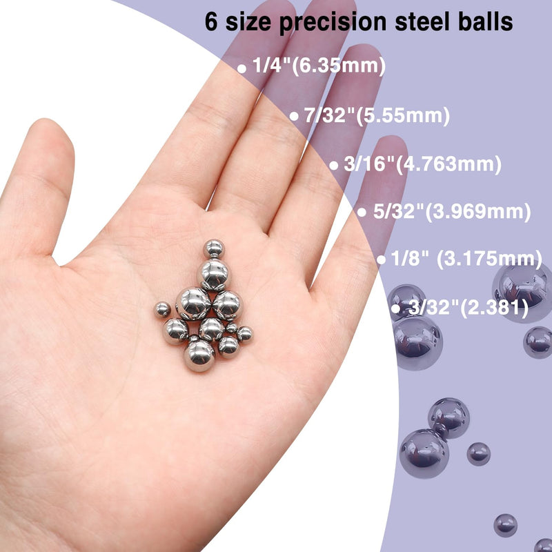 Taiss 620PCS 304 Stainless Steel Precision Balls 6 Sizes 1/4" 7/32" 3/16" 5/32" 1/8" 3/32" Precision Balls Assortment Kit F-086-620PCS