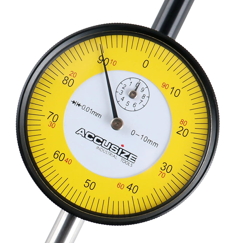 [Australia - AusPower] - Accusize Industrial Tools 0-1mm x 0.01mm Plain Back IP54 Shockproof Metric Dial Indicator Premium Grade, P900-S002 