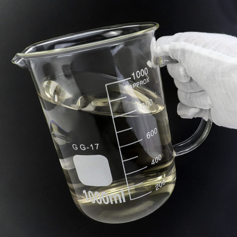 QWORK Beaker with Handle, 1000ml/33.81oz Measuring Cup, Borosilicate Glass,Beaker Mug with Pouring Spout (Pack of 2) 1000 ml (Pack of 2)