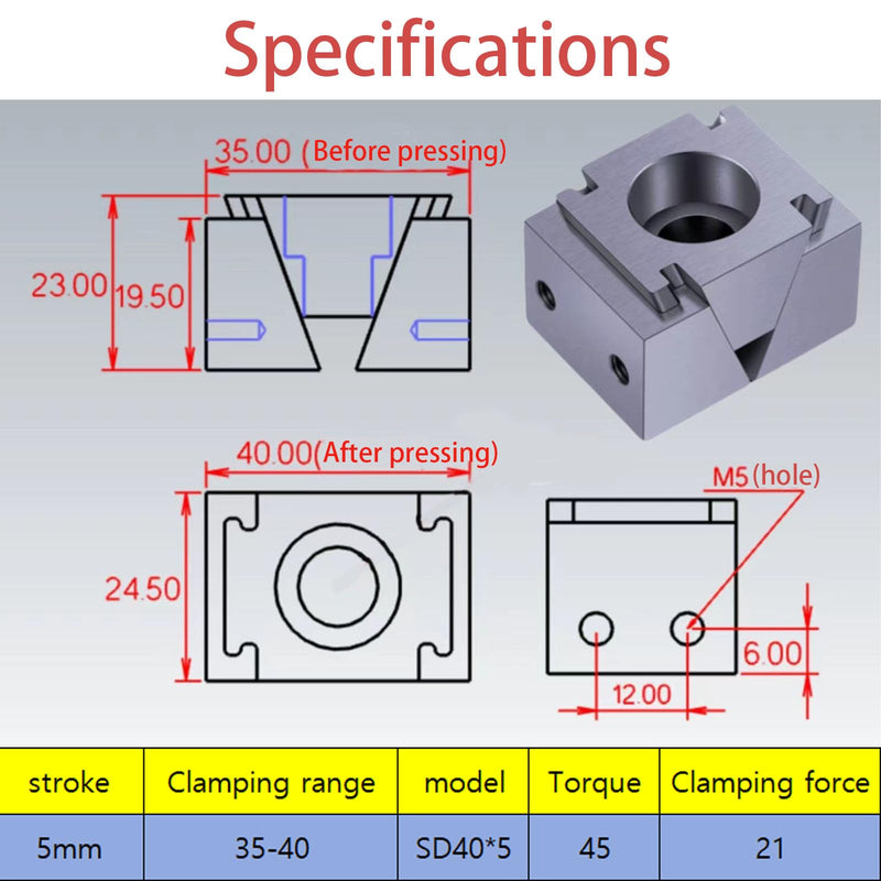 2Pcs Stop Block for CNC Workbench, Push and Pull Action Cam Clamp Support Heavy Duty Milling, Toggle Clamps Control by Air Cylinder or M8 Screws | 5mm Stroke Short Stop Kit