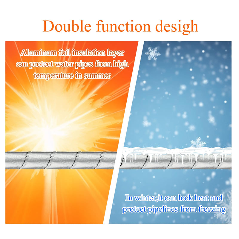 Pangda 3 Rolls Pipe Insulation Wrap Tape 2'' Wide 50 ft Outdoor Fiberglass Insulation Foam Water Pipe Wrap Aluminum Foil Self Adhesive for Winter Freeze Protection Heat Preservation