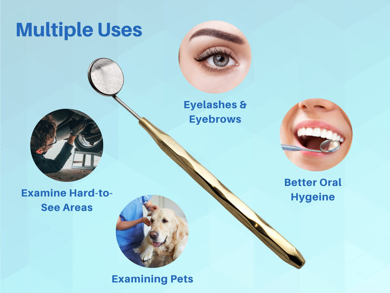[Australia - AusPower] - Dental Mirror Stainless Steel with Gold Plated Handle, Set of 5 Dental Mirrors Front Surface Rhodium Plasma Coated European Style Threading by ARTMAN Brand 