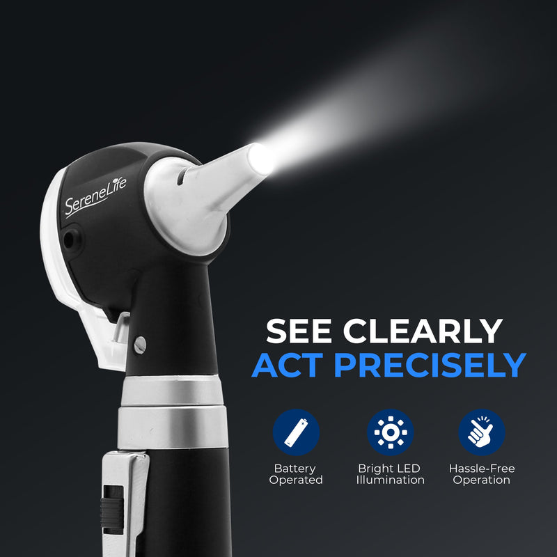 [Australia - AusPower] - SereneLife Fiber Optic Otoscope/Auriscope | Home Ear Inspection Tool DIY, 3X Magnification, Bright LED, Includes Reusable Ear Tips, Travel Case, Battery Operated | For All Ages & Pets 
