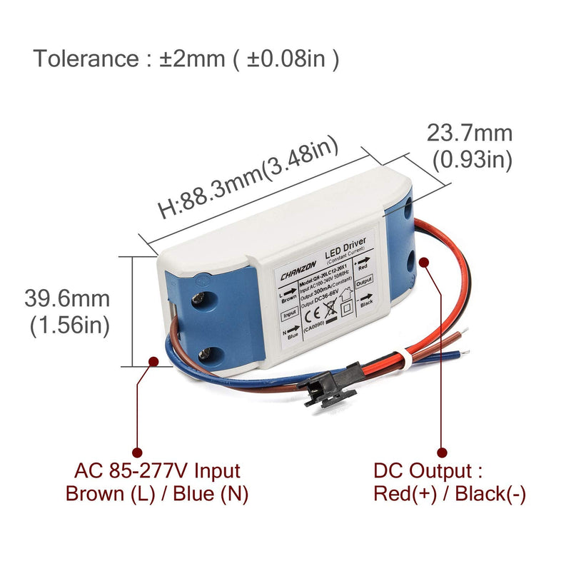 Chanzon LED Driver 300mA (Constant Current Output) 36V-66V (Input 100-240V AC-DC) (12-20) x1W 12W 15W 18W 20W Power Supply 300 mA Lighting Transformer Drivers for High Power COB Chips (Plastic Case) C) 300mA(Constant) 36-66V (12-20)*1