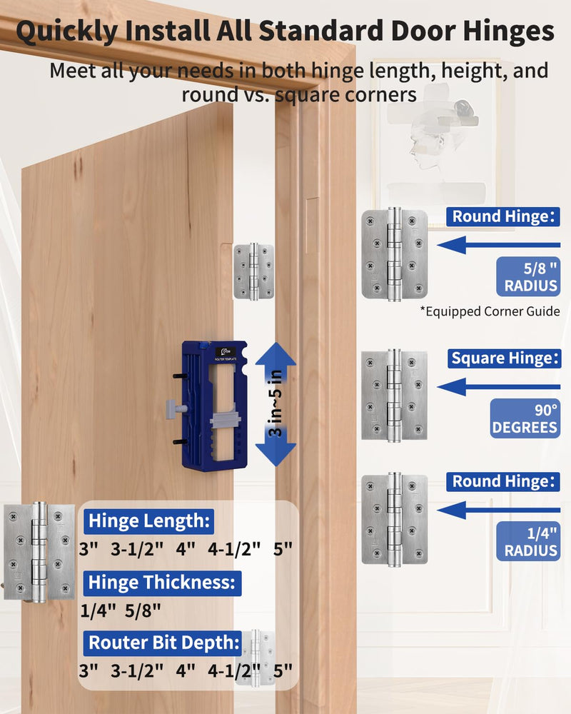 [Australia - AusPower] - Door Hinge Jig, Door Hinge Router Template,Door Hinge Mortiser, Hinge Installation Kit Fits 3” to 5” Length and 1/4” or 5/8” Thickness Door Hinge, Blue A-Blue 