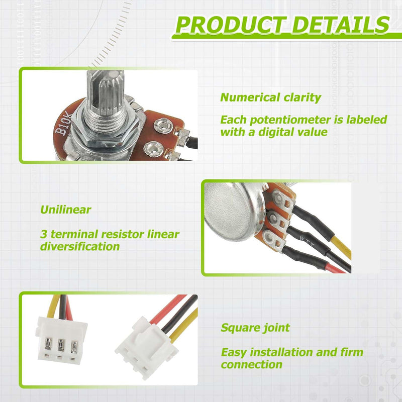[Australia - AusPower] - 10K Ohm Linear Taper Rotary Potentiometer WH148 with XH2.54-3 Pin Connector Wire Cable and Black Knob Cover Cap(Pack of 5 Pcs) 10K Ohm 
