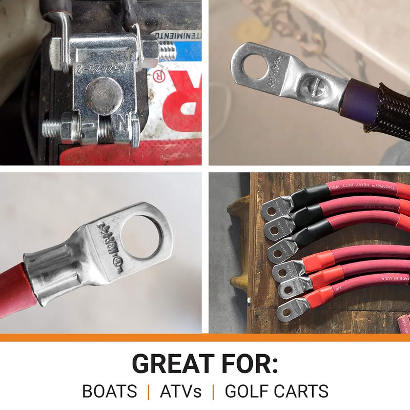 [Australia - AusPower] - SELTERM 10pcs - 4 Awg - 5/16" Stud - Battery Lugs - Ring Terminal Connectors | with 12pcs 3:1 Black & Red Heat Shrink Tubing with Adhesive | Heavy Duty Battery Cable Ends - Tinned Copper Wire Lugs Kit 4 Awg - 5/16" (M8) Ring 10 