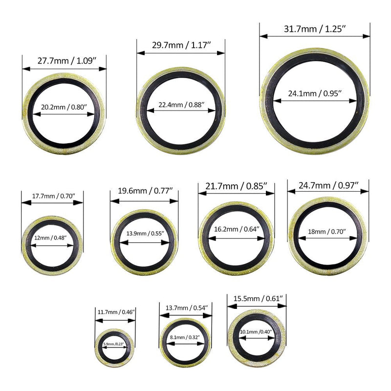 [Australia - AusPower] - Hilitchi 180-Pcs Metric Dowty Bonded Seal Oil Washer Assortment Kit - 10-SIZE: M6 to M24 gold 