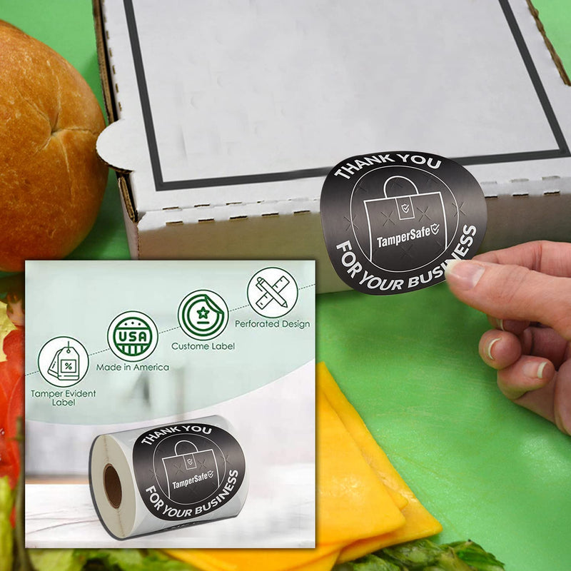 Angel's Peel Lounge Thank You Tamper Proof Stickers Roll — Tamper Evident Stickers for Delivery Bags, Drink Lids, Food Containers, Writable Seal Tape, Thank You Labels - 3x3in 250-COUNTS, BLACK, ROUND Black Tape