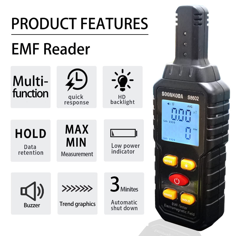 [Australia - AusPower] - 3 in 1 EMF Meter,EMF Reader,Electromagnetic Field Radiation Detector,EMF Tester for Home,EMF Detector with sound light alarm,Ghost Hunting Equipmetent 