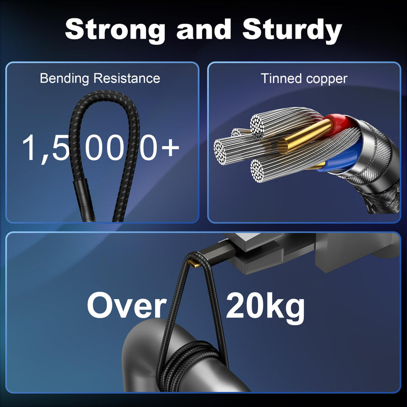 ZIKNYDO Long USB C to USB C Cable 16FT, Supports Up to 20Gbps Data Transfer, 240W Charging, 8K@30Hz, 4K@60Hz /144Hz Video Output, USBC Display Cord for Monitor, Laptop, MacBook Pro, iPad Pro (5m) 16FT*1