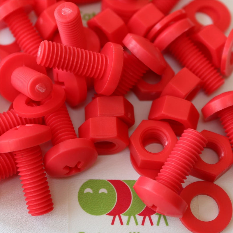 [Australia - AusPower] - 20 x Red Pan Head Screws Polypropylene (PP) Plastic Nuts and Bolts, M8 x 20mm, Washers, 5/16 x 25/32 